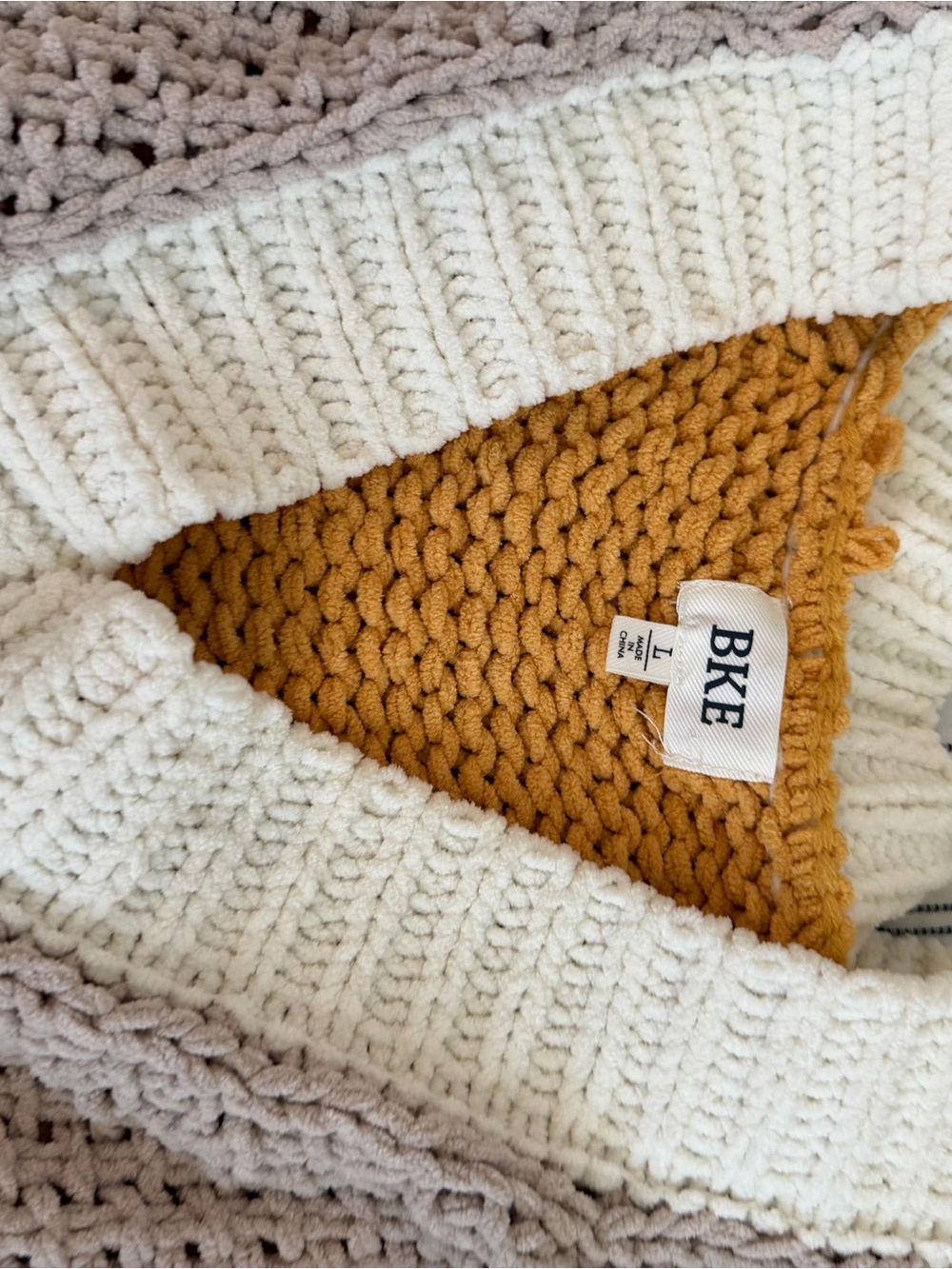 BKE Colorblock V-Neck Chunky Sweater - Mustard, Cream, Taupe, Olive - Picture 2 of 4